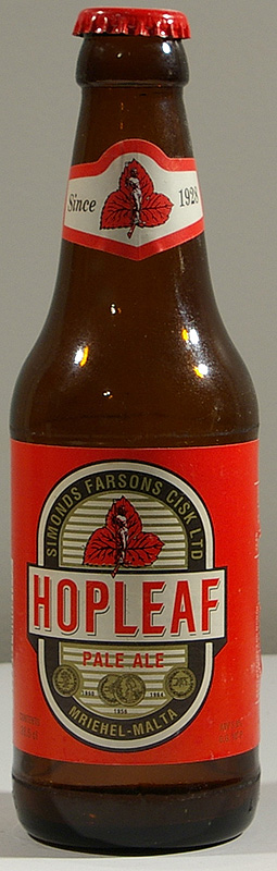 Hopleaf Pale Ale bottle by Simonds Farson Cisk Ltd. 