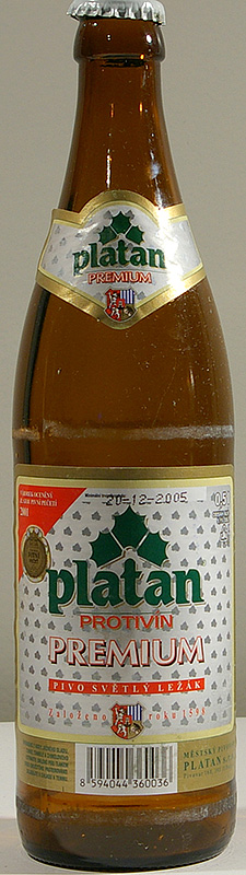 Platan Premium bottle by Mestanský Pivovar 